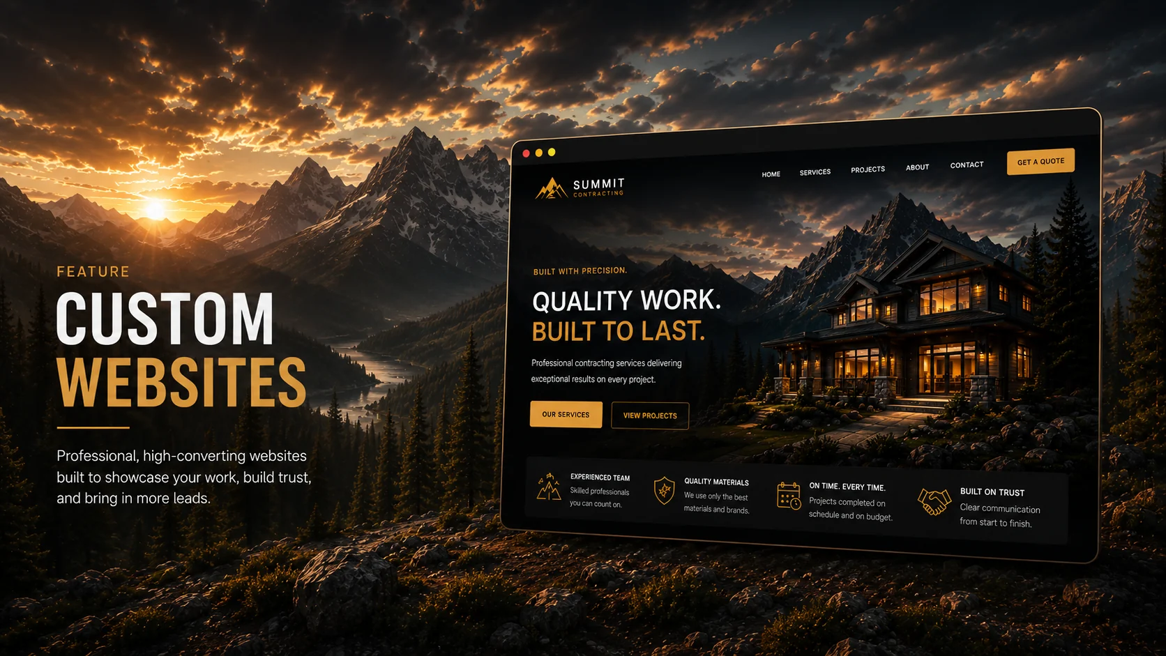 Custom Websites &mdash; professional, high-converting websites built to showcase your work, build trust, and bring in more leads
