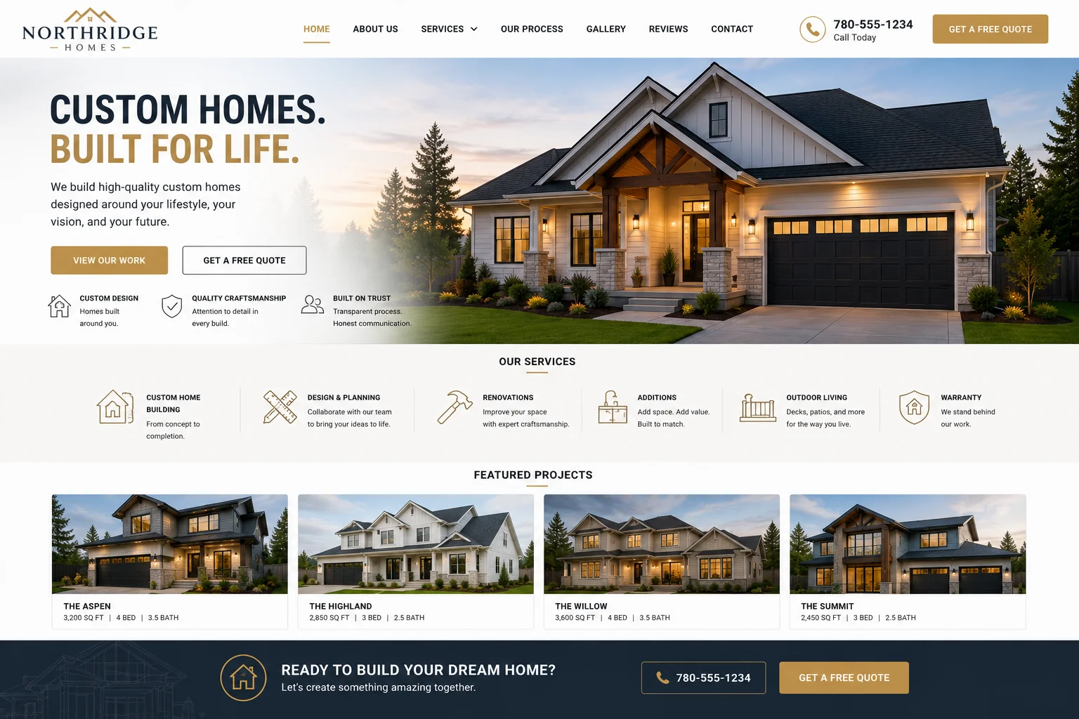Home builder website example built by Northern Peak Systems