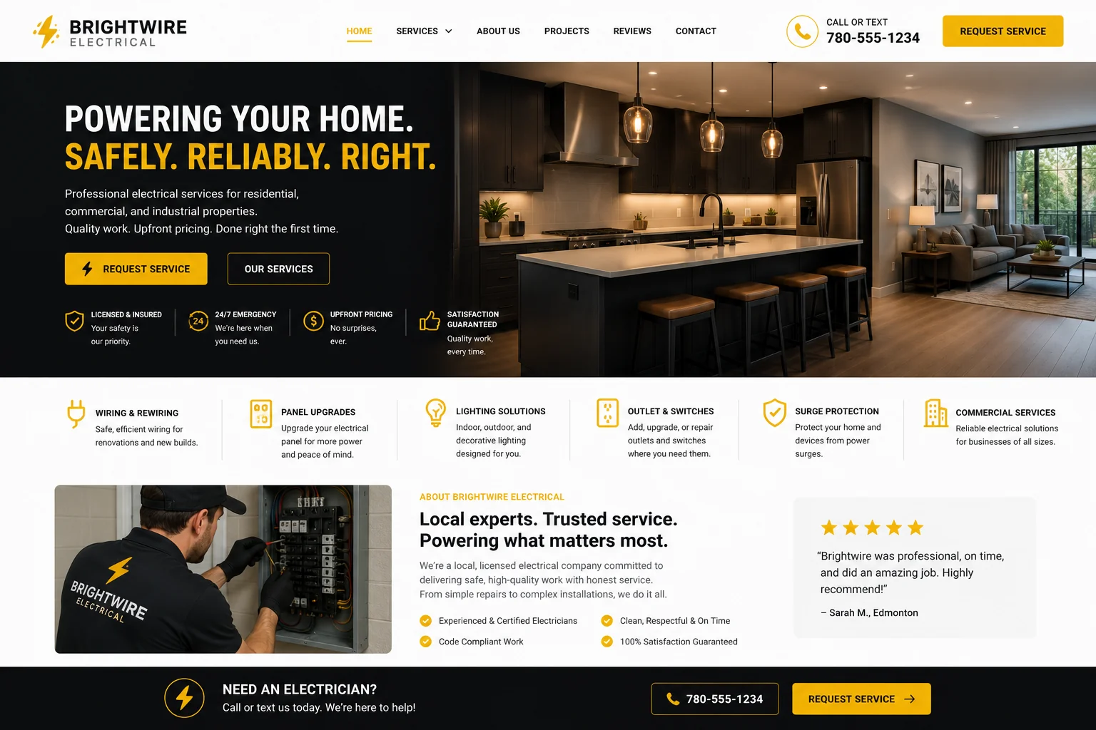 Electrician website example built by Northern Peak Systems