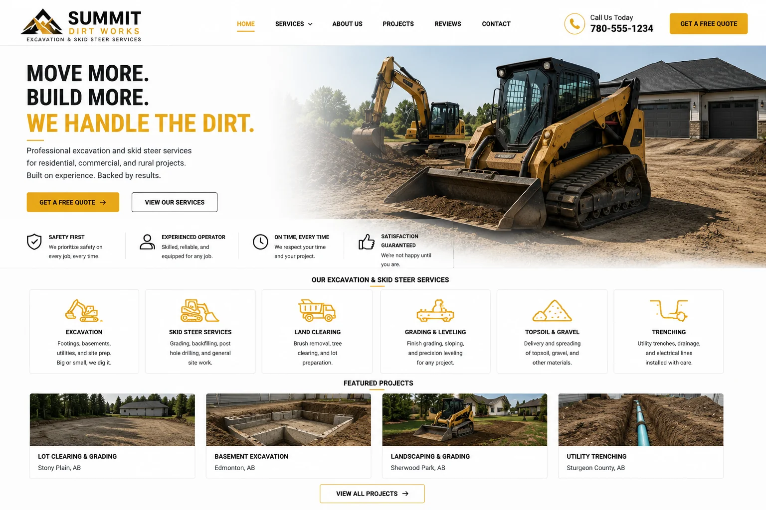 Excavation company website example built by Northern Peak Systems