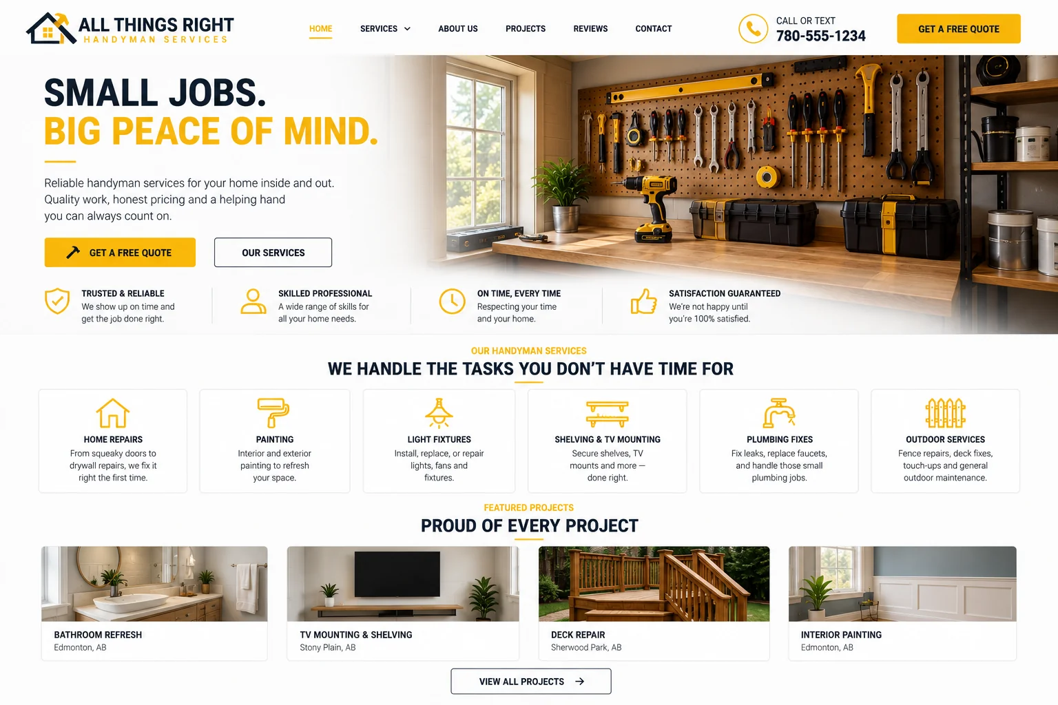 Handyman services website example built by Northern Peak Systems