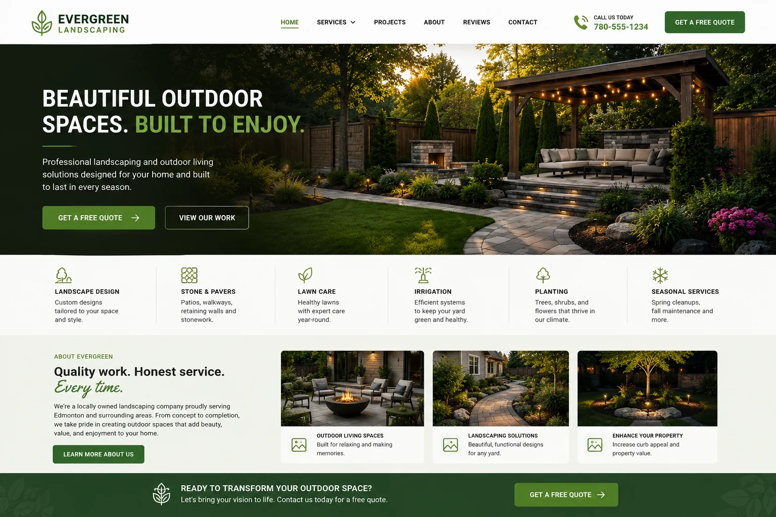 Landscaping company website example built by Northern Peak Systems