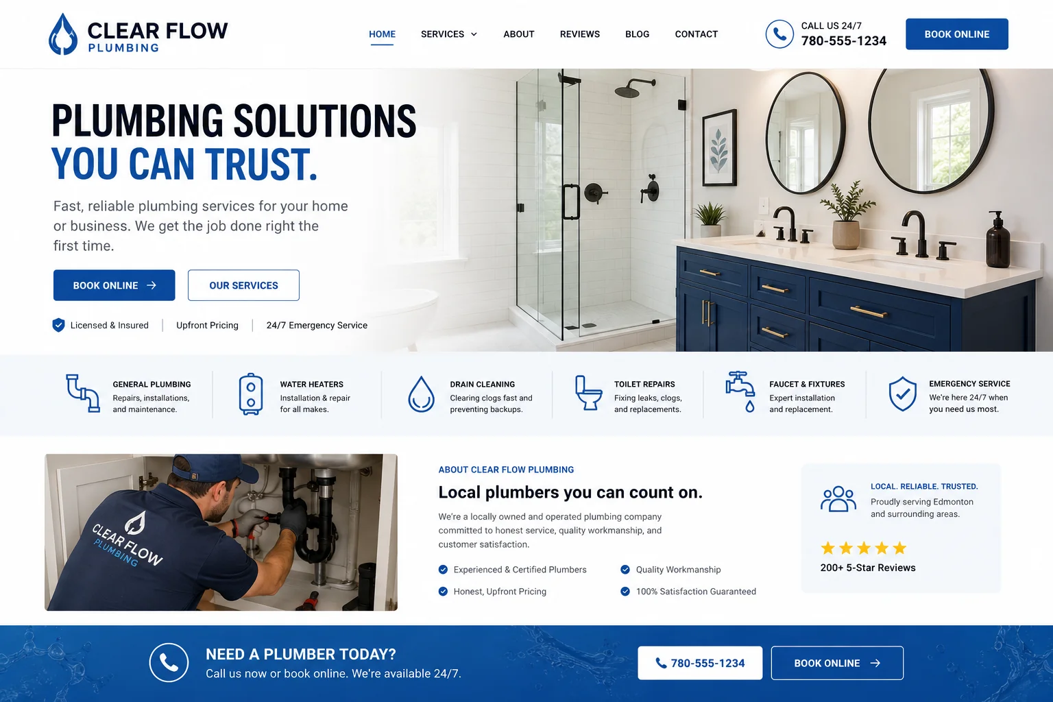 Plumbing company website example built by Northern Peak Systems
