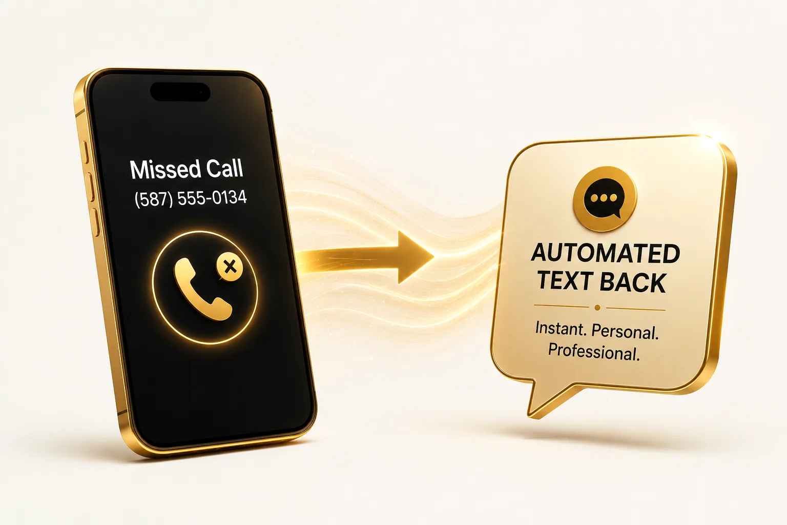 A missed call on a phone triggering an instant automated text-back message